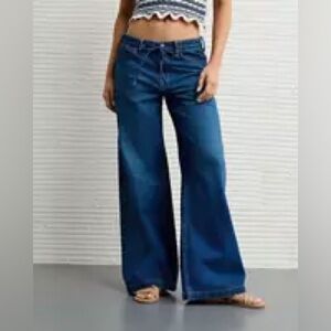 American Eagle Dreamy Drape Ultra-Wide Leg Jeans NWT 8 XLong Darkness Falls Blue